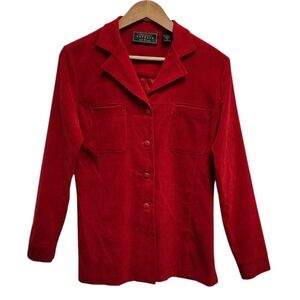 Express Shirt Women S Red Faux Suede Button Pockets Soft Stretch Casual Vintage